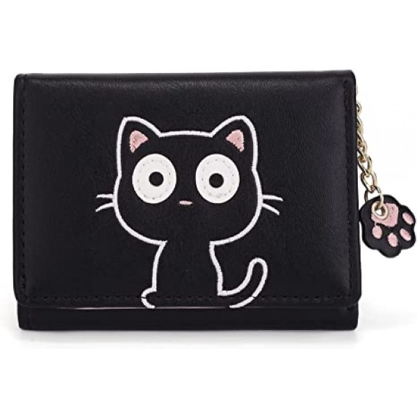 Søt lommebok for jenter, søt katteklo glidelås myntveske, kortholder, organisator for kvinner A916-766 Black
