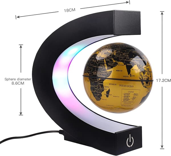 Magnetisk svevende globus med C-formede fargerike LED-lys -