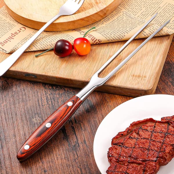 1 stk. mahogni håndtak grillgaffel rustfritt stål grill