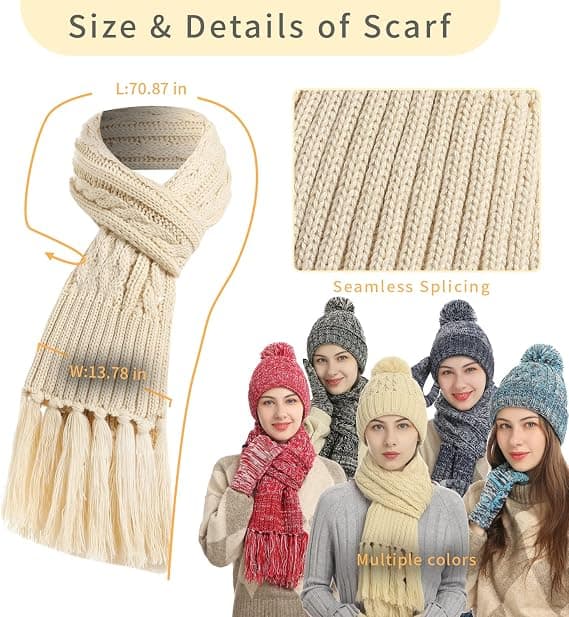 Damernas Färgglada Beanie Touch Screen Vantar Set med Pompom
