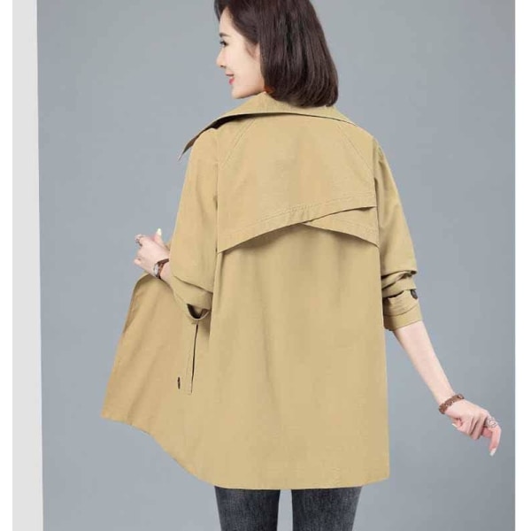 Khaki M plus size dame trenchcoat i midilængde khaki M