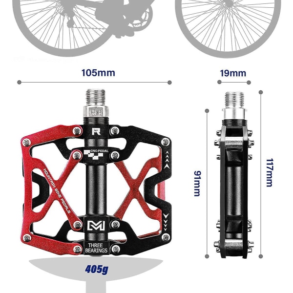 Bike Pedals, Mtb Flat Pedals Cnc Aluminum Body Platform Diameter 9/16 Inch For Mtb Cycling Road Bike