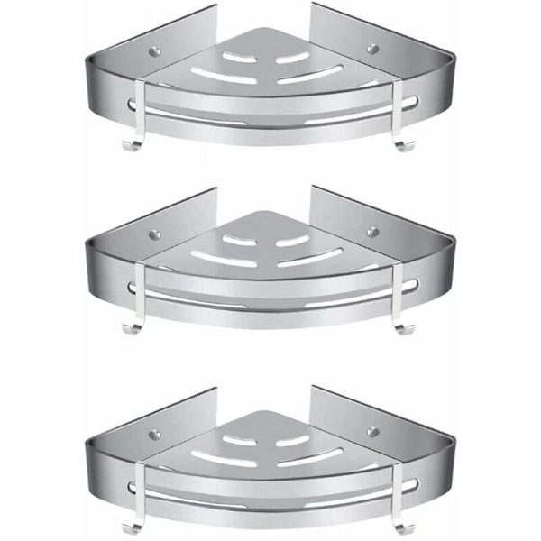 Brusehylde uden boring, Badeværelseshjørnehylde - Aluminium Opbevaringskurv med Kroge, Brusebakke - Opbevaringskurv (Enkel