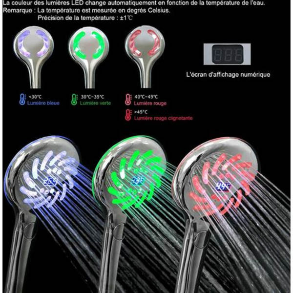 Dusjhode LED Fargeskiftende Dusjhode med LCD-skjerm