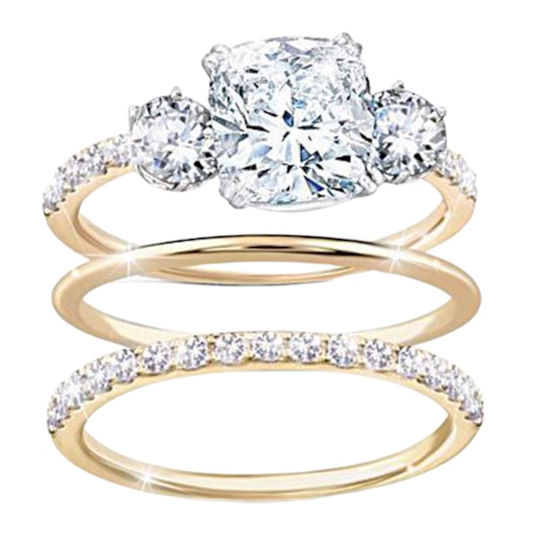 3 st/set Ring Rhinestone Inläggning Slitstark Legering Kvinnors Fingerband För Bröllop US 6