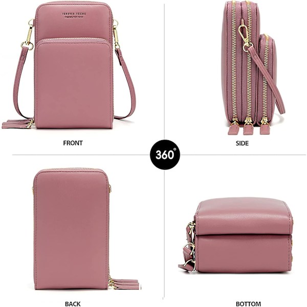 Liten crossbody-mobilväska för kvinnor, miniväska med axelrem och kreditkortsfack A916-878 Pink