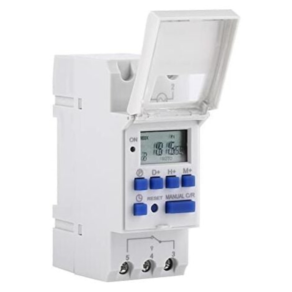 Programmerbar digital timer, digital timer, LCD-display, veckovis digital tidsswitch med programmering, DIN-skena programmerbar