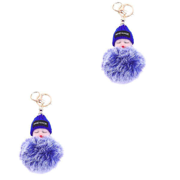 2 st Sovande Bebisdocka Nyckelring Plysch Fluffig Nyckelring Hängande Smycke Present Hängande Ornament För Män Och Kvinnor ((Tvåfärgad Plysch Blå)