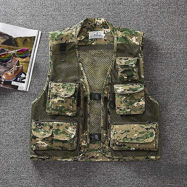 Kamouflageväst utomhus herr fotografi mesh väst multi-ficka fiske casual hästklämma XXXL
