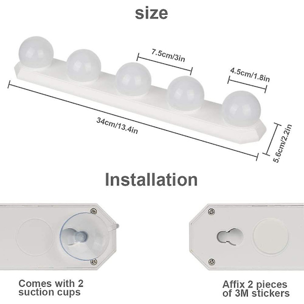 LED-spegellampa - 5 LED-lampor - Hollywood-stil - Smyckeslampa - Dimbar - USB - För sminkbord, badrum