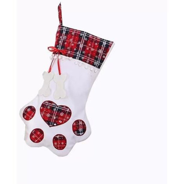 Julstrumpa med Hängande Julstövlar i Plysch med Hundtassmönster, Presentpåse, Julstrumpa för Spis och Julgran