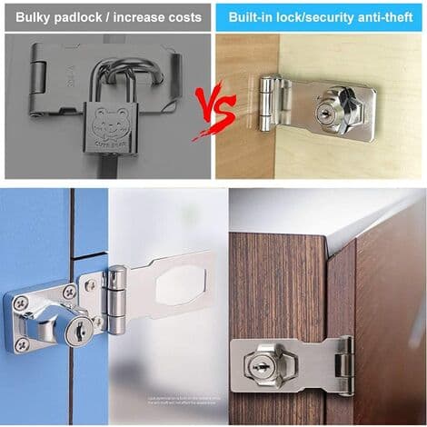 Sæt med 2 hasper af zinklegering, hasp med nøgle og skruehasp (92mm, sort)