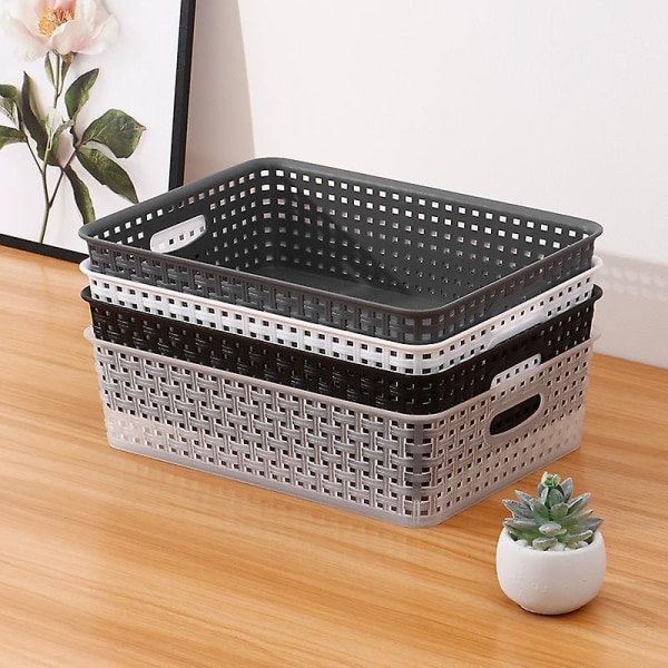 Plastförvaringsbackar/organiseringskorgar, 34*25*9.2cm, Set om 6 (vit, svart, grå) Grey