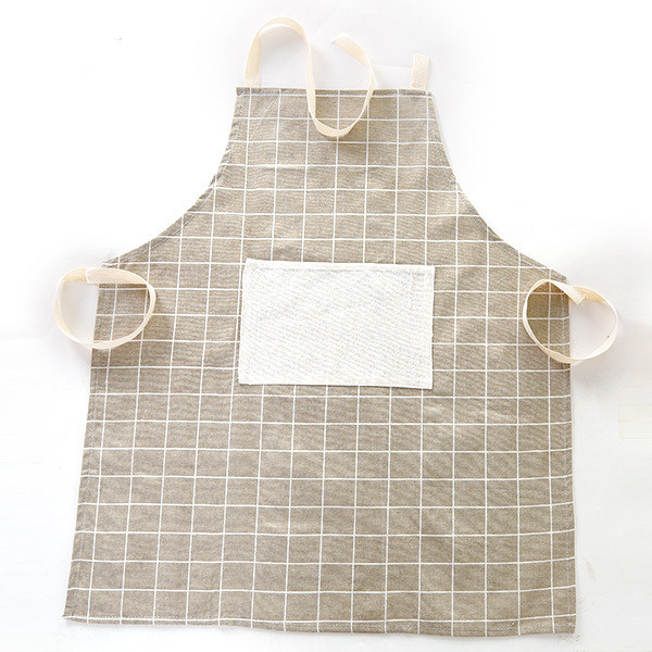 Bomullslin forkle Plaid Halter forkle Hjem Kjøkken Mid-Length Arbeidsforkle (Grå),