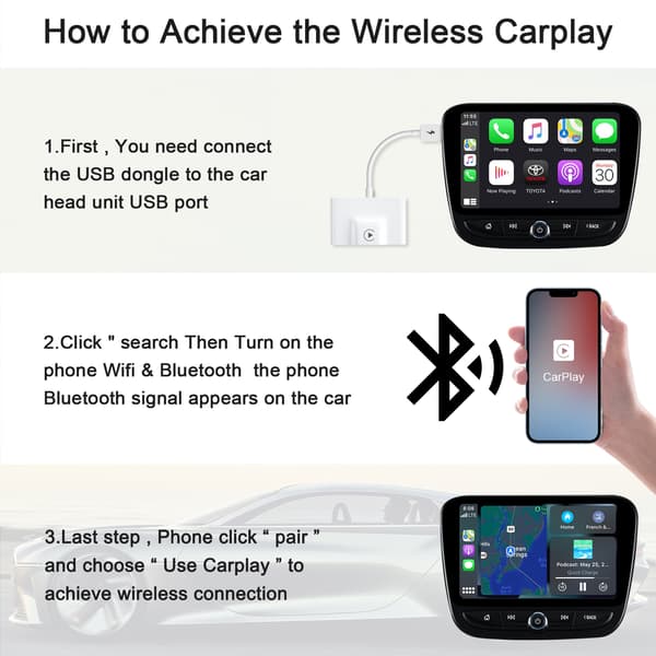 1 stk  Brukes for iPhone Carplay original bil kablet til trådløs