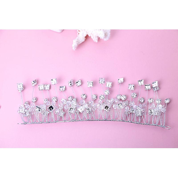 Högkvalitativ Handgjord Kristall Mjuk Krona Rhinestone Tiara Bruddiadem Huvudbonad Bröllopshår