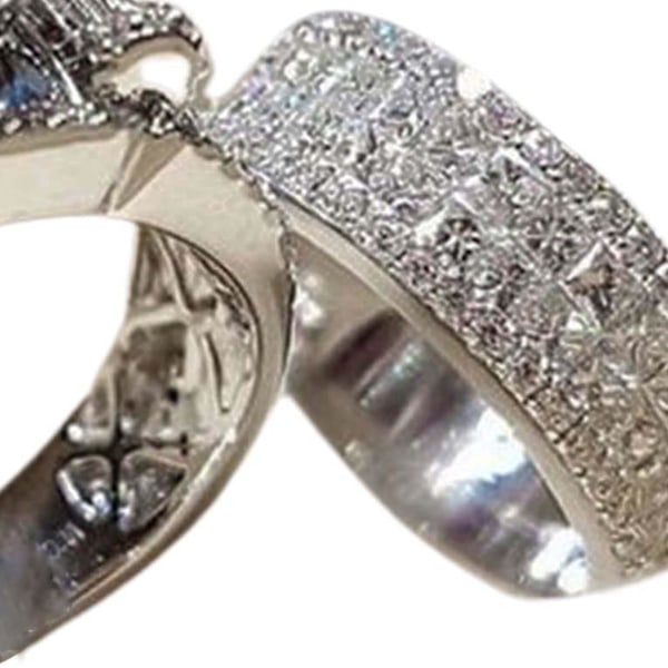 2 st/set Bred enkel parring ringar legering inlagd glänsande strass bröllopsband mode smycken US 6