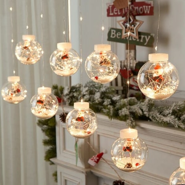 10 LED Eventyrlys Kuler Lysdekorasjon for Juletre Hage Terrasse Balkong Julekule Lys Plug-in Varm Hvit