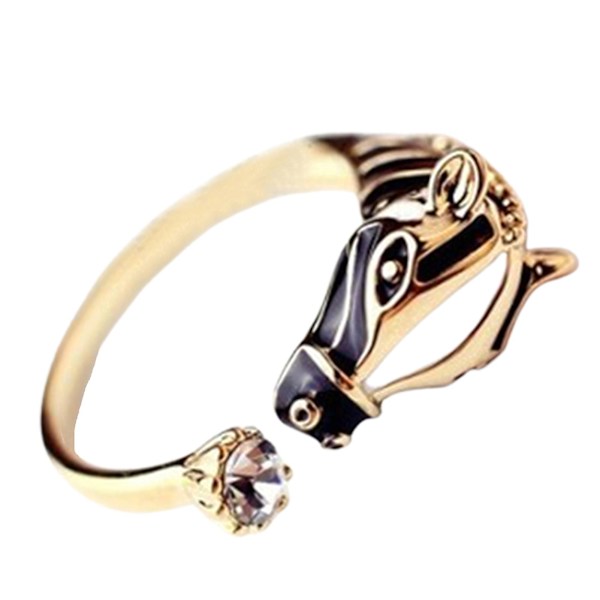 Kvinnors mode häst huvud strass öppning finger ring för festklubb Golden