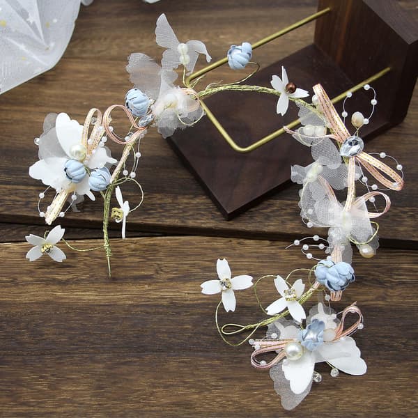 Blommig Bröllopsdiadem med Stiftöglor Bekvämt att Bära Elegant Stil Långvarig för Bröllop Blue