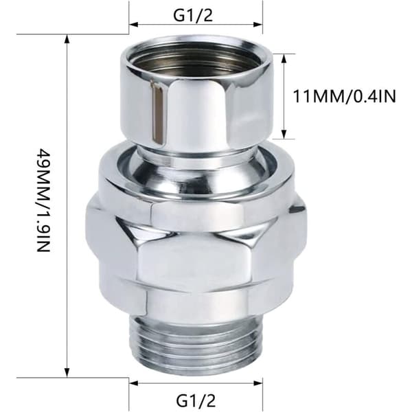Justerbart drejeligt kugleled i messing, kugleledsforbindelse til brusehoved, justerbar drejelig bruserfitting, rustbestandig G1/2 (forkromet)