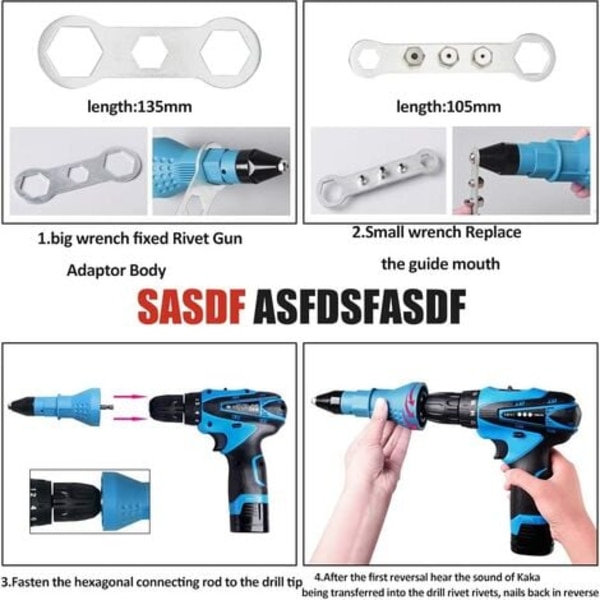 Nitarpistol Adapter för Sladdlösa Borrmaskiner Elektriskt Borrverktyg Nitaradapter Insats Handverktyg med 4 Munstycken