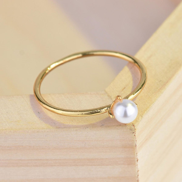 Kvinde Ring Attraktiv Dekorativ Mini Faux Perle Finger Ring Til Forlovelse US 8