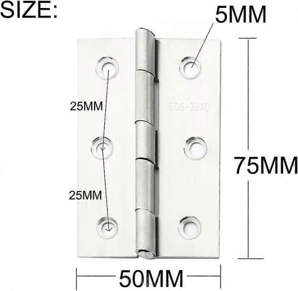 Dww-2 stk. rustfrit stål hjemmemøbler hardware Dørhængsel Lang 75 mm x 50 mm