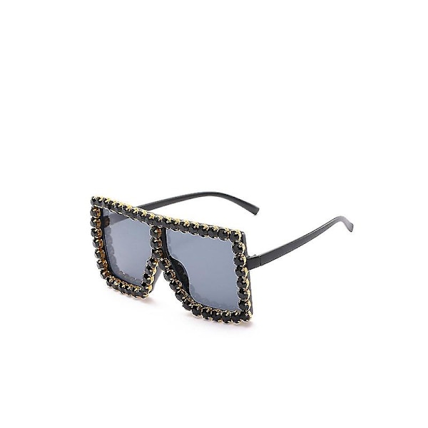 Flate Topp Kvadratiske Krystall Solbriller Unisex Retro Anti-UV Bling Solbriller