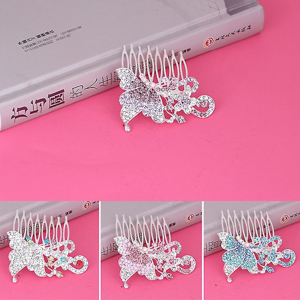 Innsatt Rhinestone Dame Hårkam Butterfly Insert Kam Brudeslør Blue D