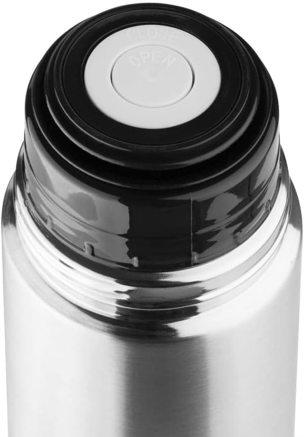 Isolerad vattenflaska i rostfritt stål, 1 liter, silver, lock som fungerar som mugg, läckagesäkert låslock
