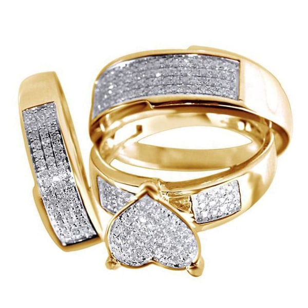 3-pack Hjärta Rhinestone Inlagd Stacking Finger Ring Bröllop Smycken US 7