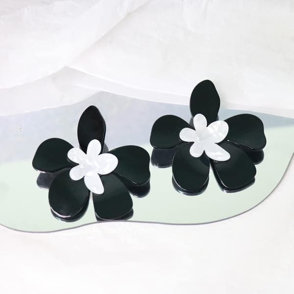1 par (sort) Store blomster ørestikker Overdrevne akryl