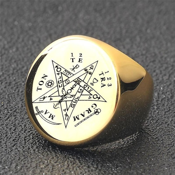 Fashion Punk Vintage Guld Sølv Farve Rustfrit Stål Pentagram Signet Letter Ring For Mænd Gold