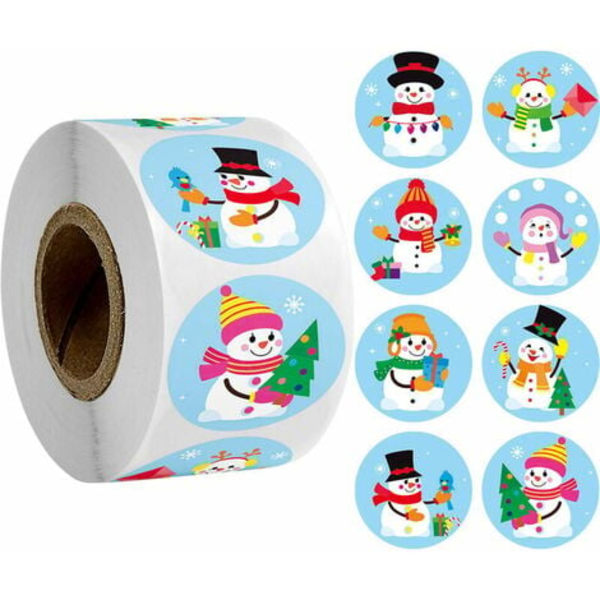 Christmas Snowman Sticker Rolls - 8 tegneserie Snowman Holiday Roll Sticker Designs for sel, fester, gaver, perfekt for