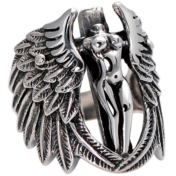 Gotiska män Cross Guardian Angel Wings snidade Biker Finger Ring Smycken Present US 10