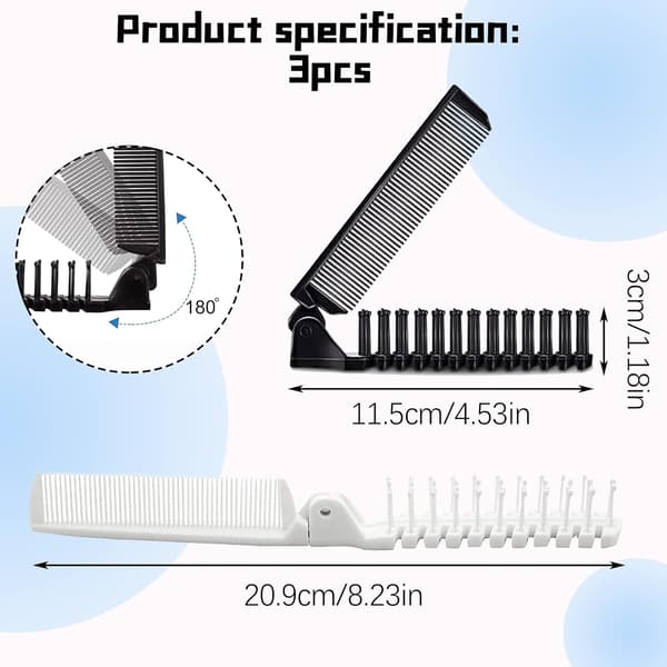 3 stk (Sort + Pink + Hvid) 2 i 1 Plastik Foldbar Hårbørste Dobbelt