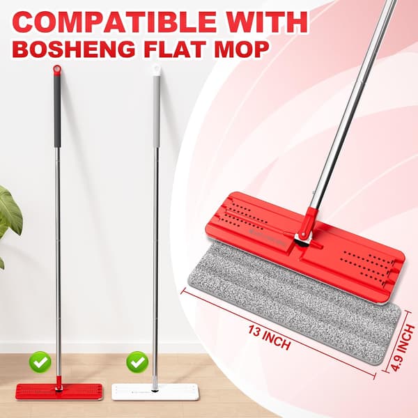 Flate moppeputer, gjenbrukbare moppefyllinger, mikrofiberputer for flat mopp eller moppesystem, pakke med 4 vaskbare 33 cm moppehoder - grå