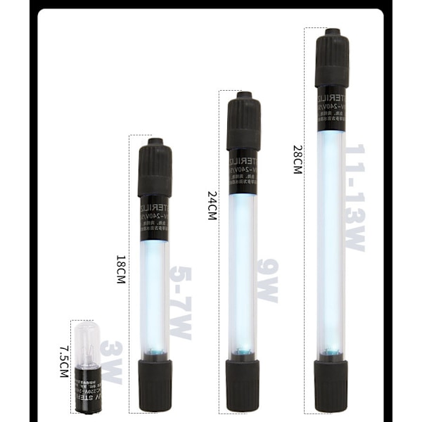 Akvarie bakteriedrepende lampe, uv-lampe, akvarie ultrafiolett desinfeksjonslampe, uv-dykkesteriliseringslampe, innebygd fiskedamlampe (13W, timer),