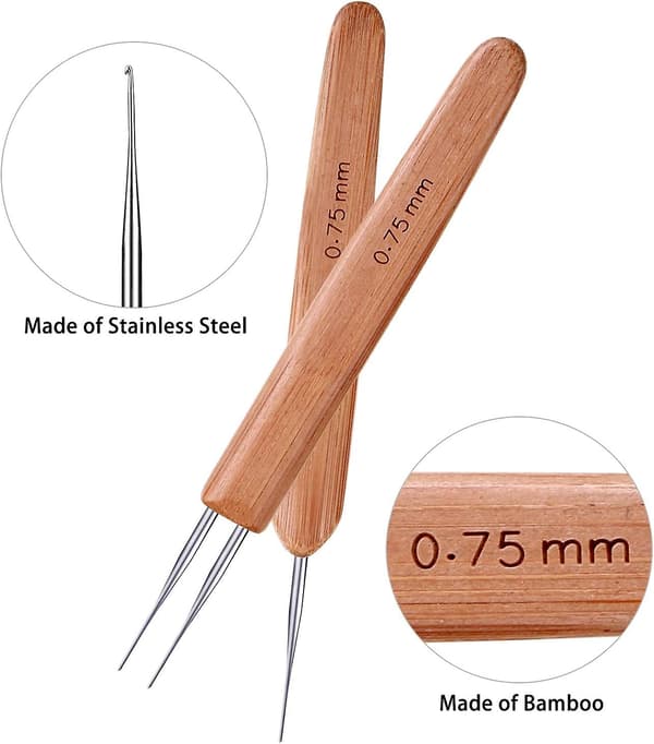 3 kpl Bambu Dreadlock-koukut 0,75 mm Dreadlock-koukut