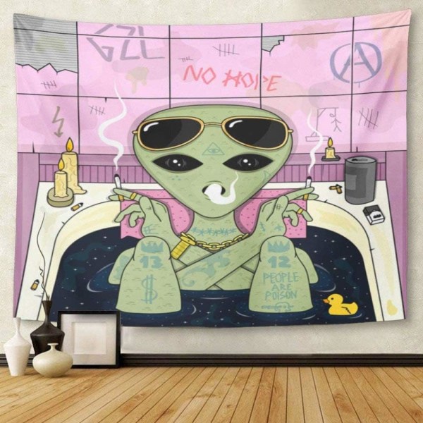 Alien Smoke and Chill Tapestry i badeværelset Røgbriller Hjemmeindretning Vægophæng til stue Soveværelse Sovesal (180*230cm Kort fnug),