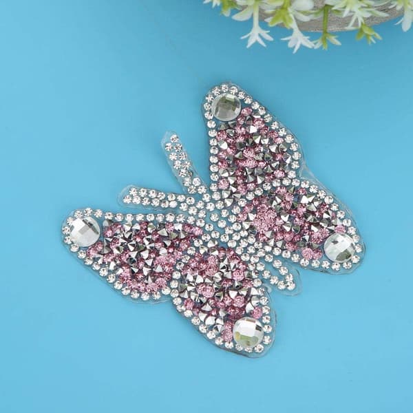 Rhinestone-lapp, 5 stk (Pink) Farverige Sommerfuglelapper