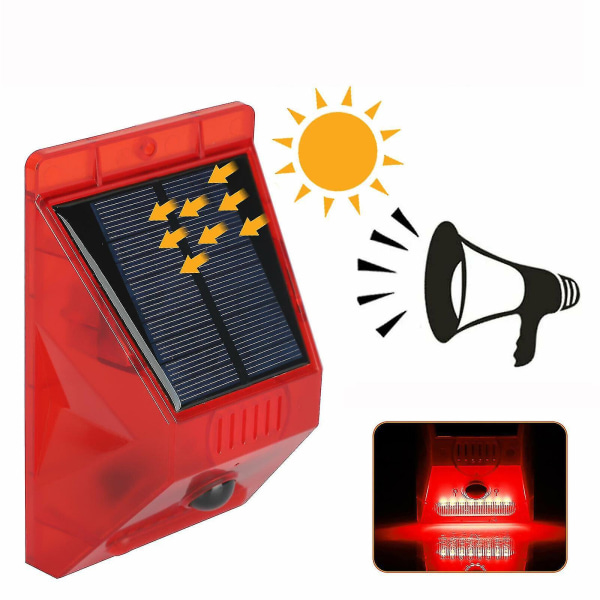 Solcelledrevet advarselslys 129db solalarm stroboskoplys bevægelsessensor fjernbetjening