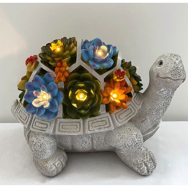 LED Solcelled Skildpadde Harpiks Håndværk Have Dekoration Sukkulenter Udendørs Ornament Lampe (en sukkulent skildpadde)