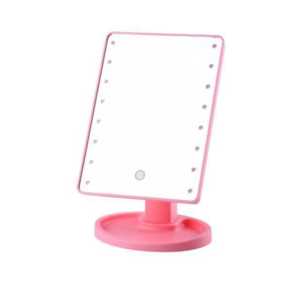 LED makeup mirror, bulb mirror with 16 bulbs, desktop makeup mirror (pink, 16-light rechargeable model),