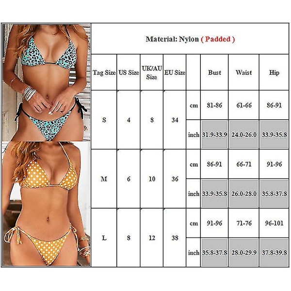 Kvinnor Sexig Bikini Trosa Set Vadderad Push Up Baddräkt Sommar Strand Baddräkt Polka Dot Beige S