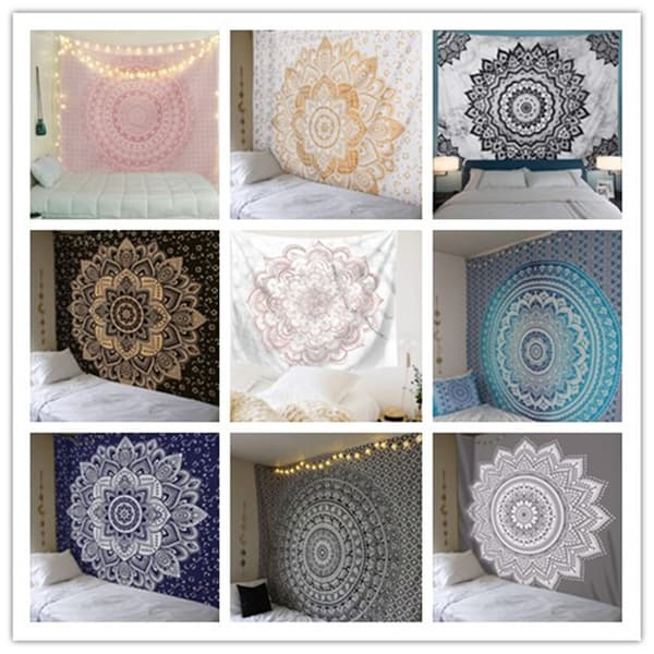 200 cm x 150 cm sort/hvid vægtæppe sort mandala-vægtæppe