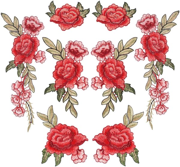 8 Stykker Blomsterbroderede Mærker Sy på Mærker Rose Mærke