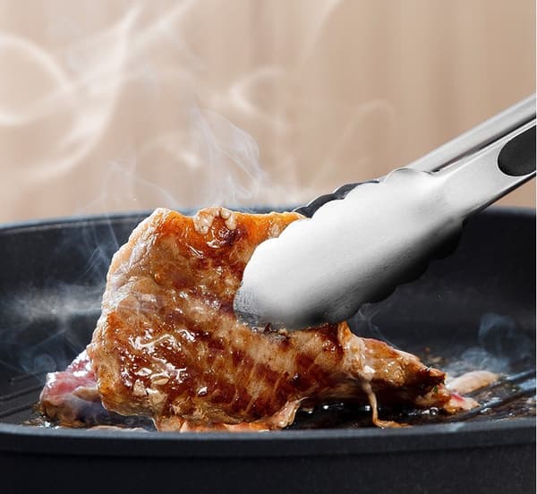 Utendørs BBQ matklype i rustfritt stål (7 tommer svart TPE-håndtak)