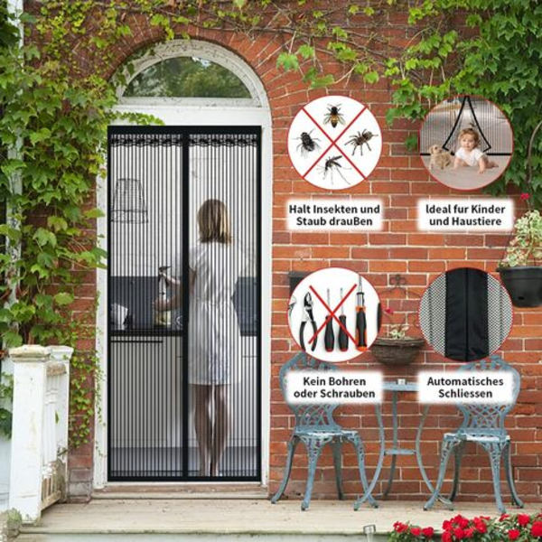 Magnetiskt Myggnät för Dörr, Topp till Botten Magnetisk Tätning, Automatisk Stängning, Håller Frisk Luft Inne (95x205cm, Svart